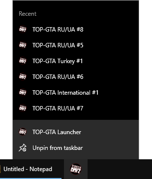 TOP-GTA Launcher pinned to task bar